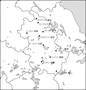 安徽省白地図(主な都市あり)の小さい画像