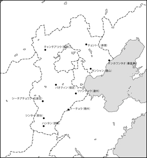 河北省白地図(主な都市あり)の小さい画像