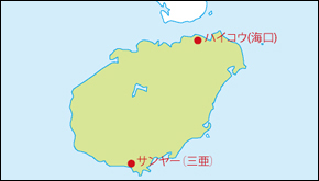 海南省地図(主な都市あり)の小さい画像