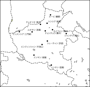 河南省白地図(主な都市あり)の小さい画像