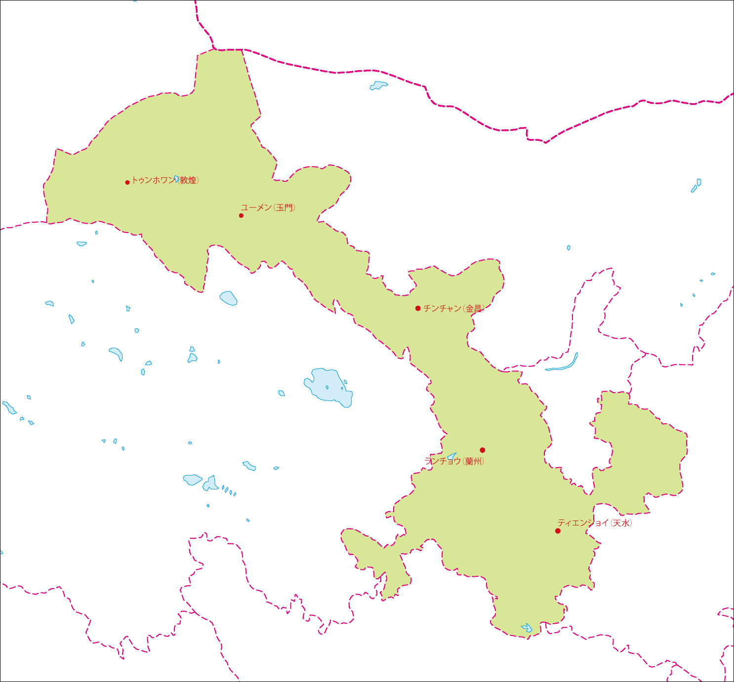甘粛省地図(主な都市あり)のフリーデータの画像