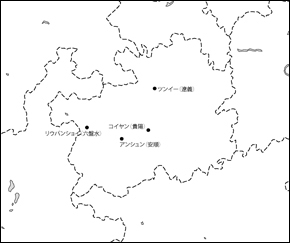 貴州省白地図(主な都市あり)の小さい画像