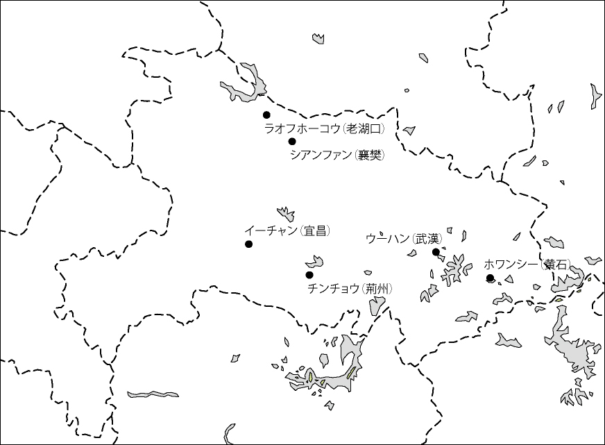 湖北省白地図(主な都市あり)のフリーデータの画像