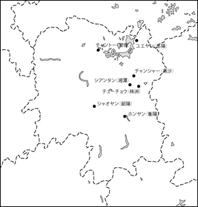 湖南省白地図(主な都市あり)の小さい画像