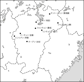江西省白地図(主な都市あり)の小さい画像