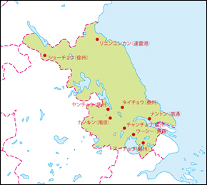 江蘇省地図(主な都市あり)の小さい画像