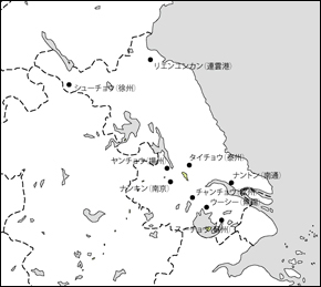 江蘇省白地図(主な都市あり)の小さい画像