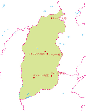 山西省地図(主な都市あり)の小さい画像