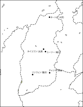 山西省白地図(主な都市あり)の小さい画像