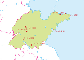 山東省地図(主な都市あり)の小さい画像