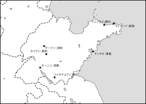 山東省白地図(主な都市あり)の小さい画像