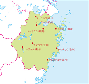 浙江省地図(主な都市あり)の小さい画像