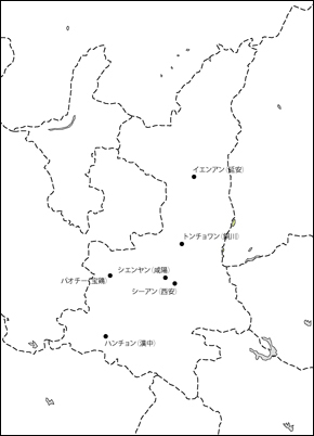 陝西省白地図(主な都市あり)の小さい画像