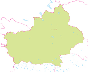 新疆ウイグル自治区地図(省都あり)の小さい画像