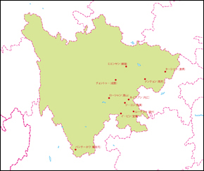 四川省地図(主な都市あり)の小さい画像