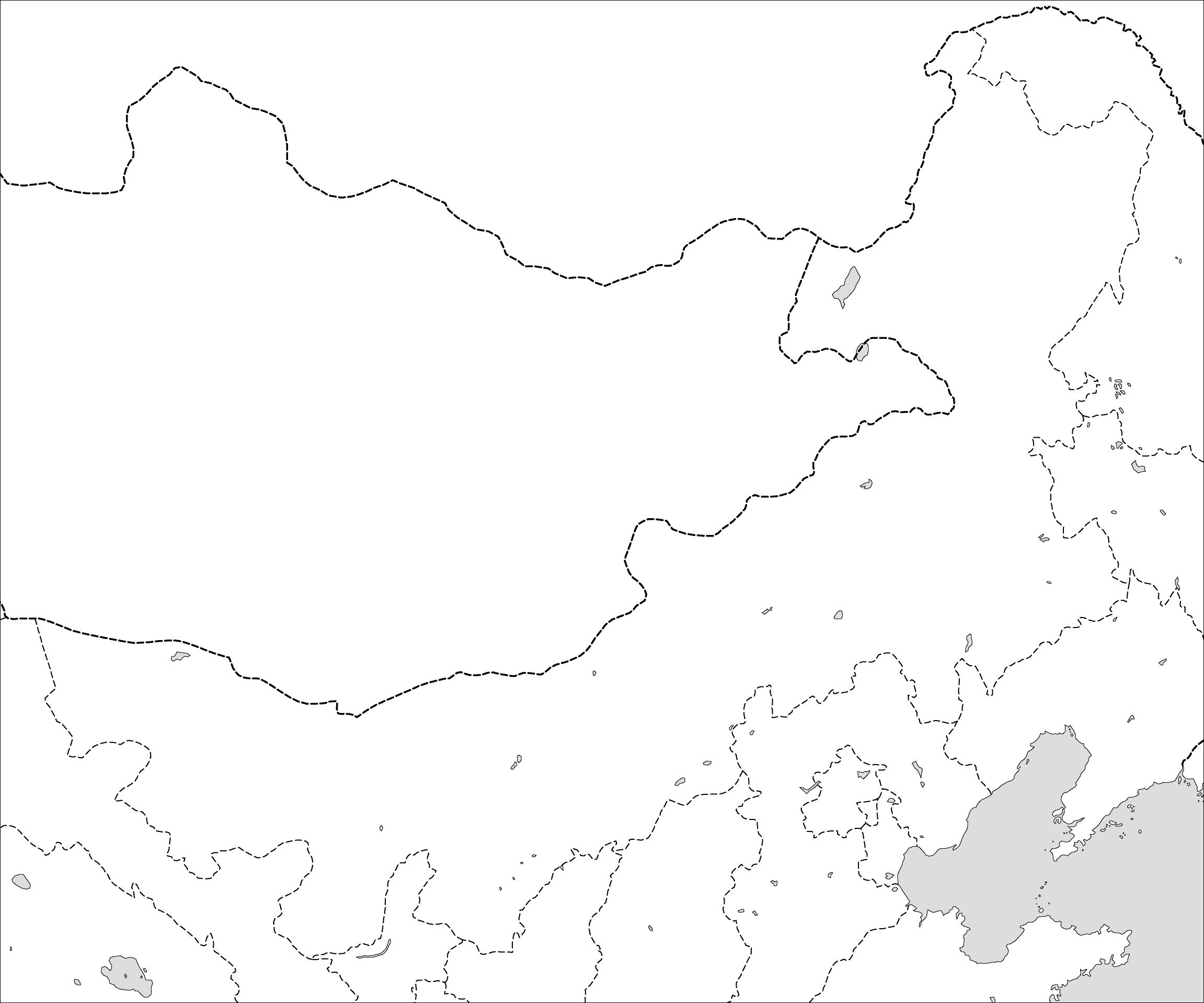 内モンゴル自治区白地図のフリーデータの画像