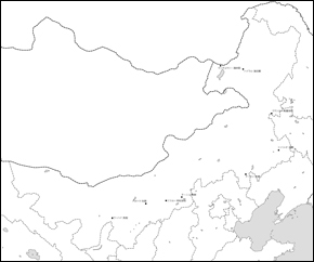 内モンゴル自治区白地図(主な都市あり)の小さい画像