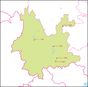 雲南省地図(主な都市あり)の小さい画像