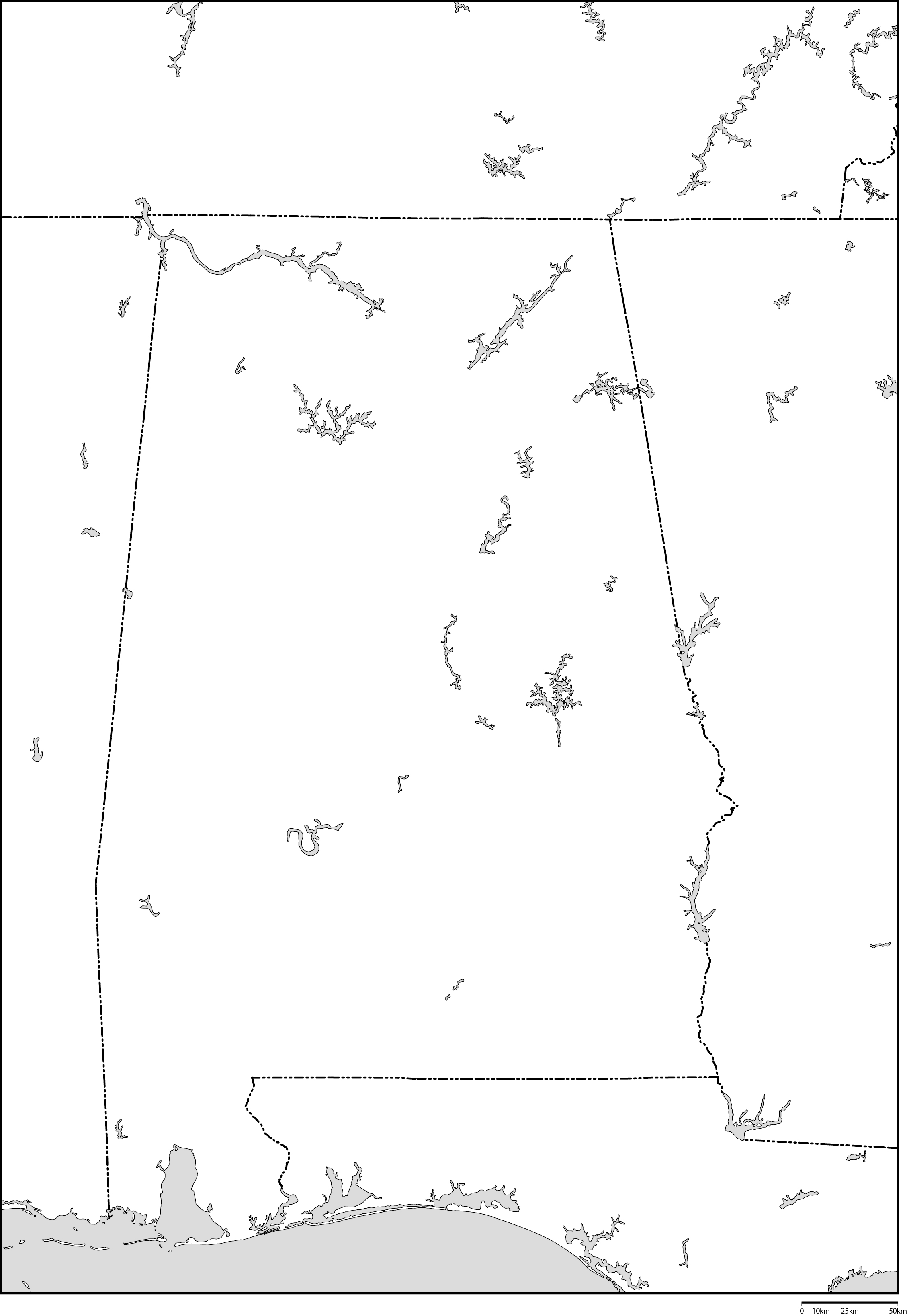 アラバマ州白地図フリーデータの画像