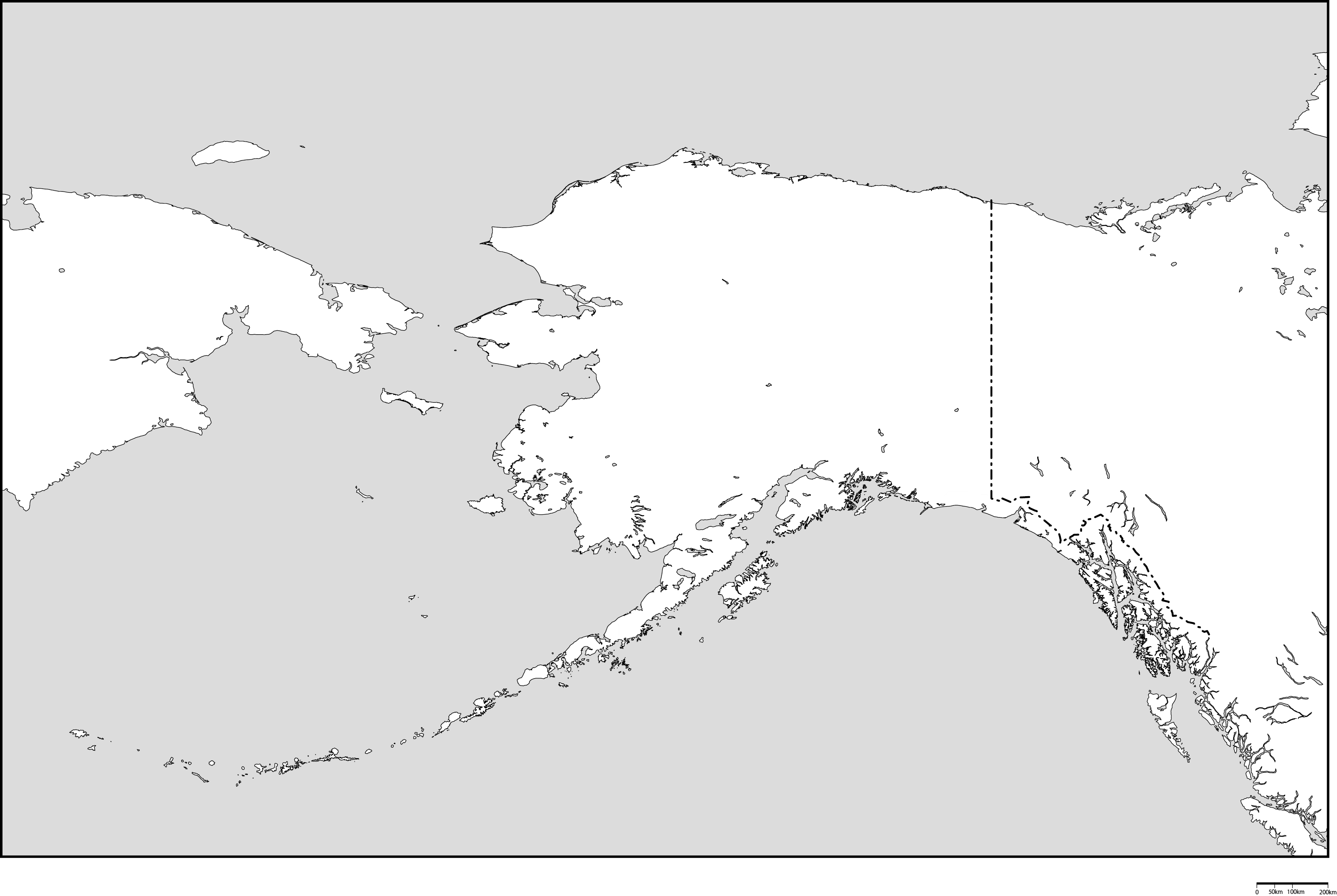 アラスカ州白地図フリーデータ