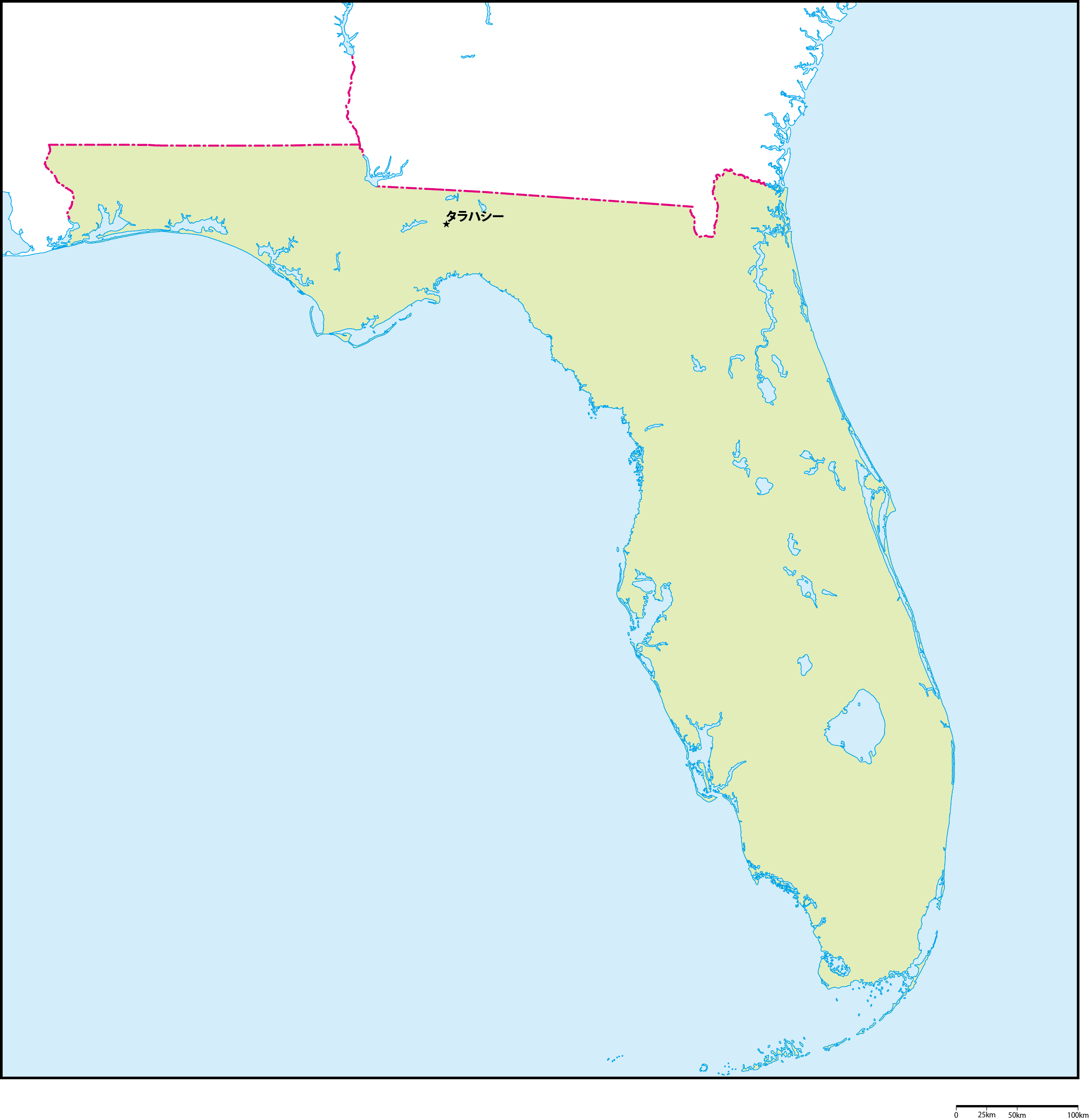 フロリダ州地図州都あり 日本語 フリーデータ