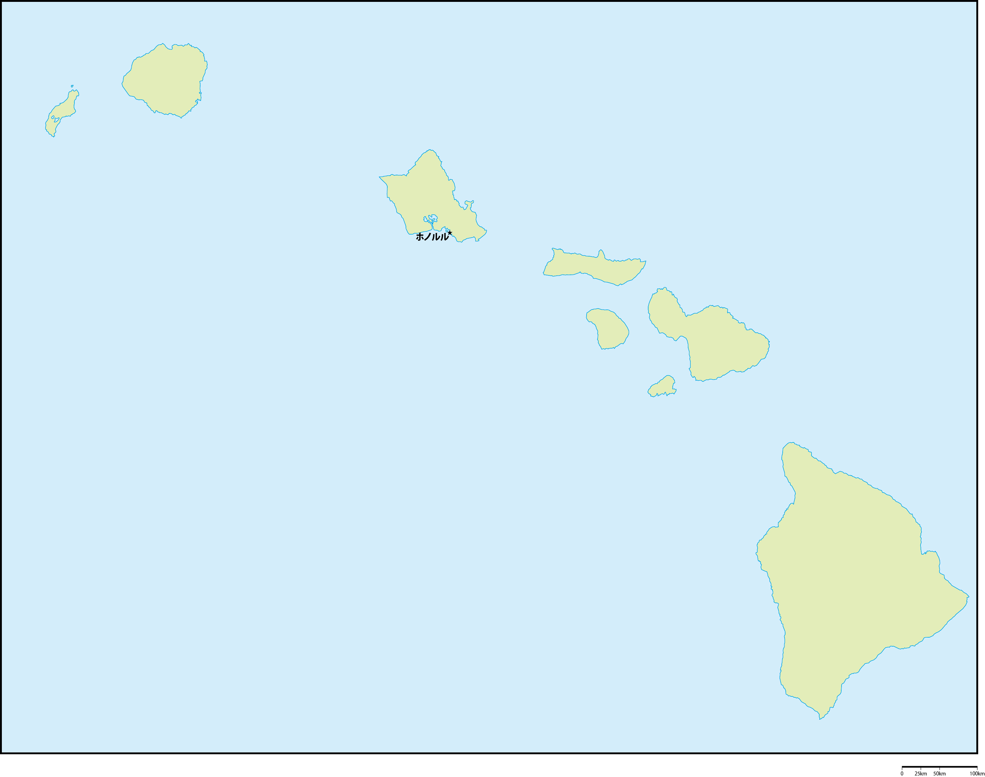 ハワイ州地図州都あり 日本語 フリーデータ