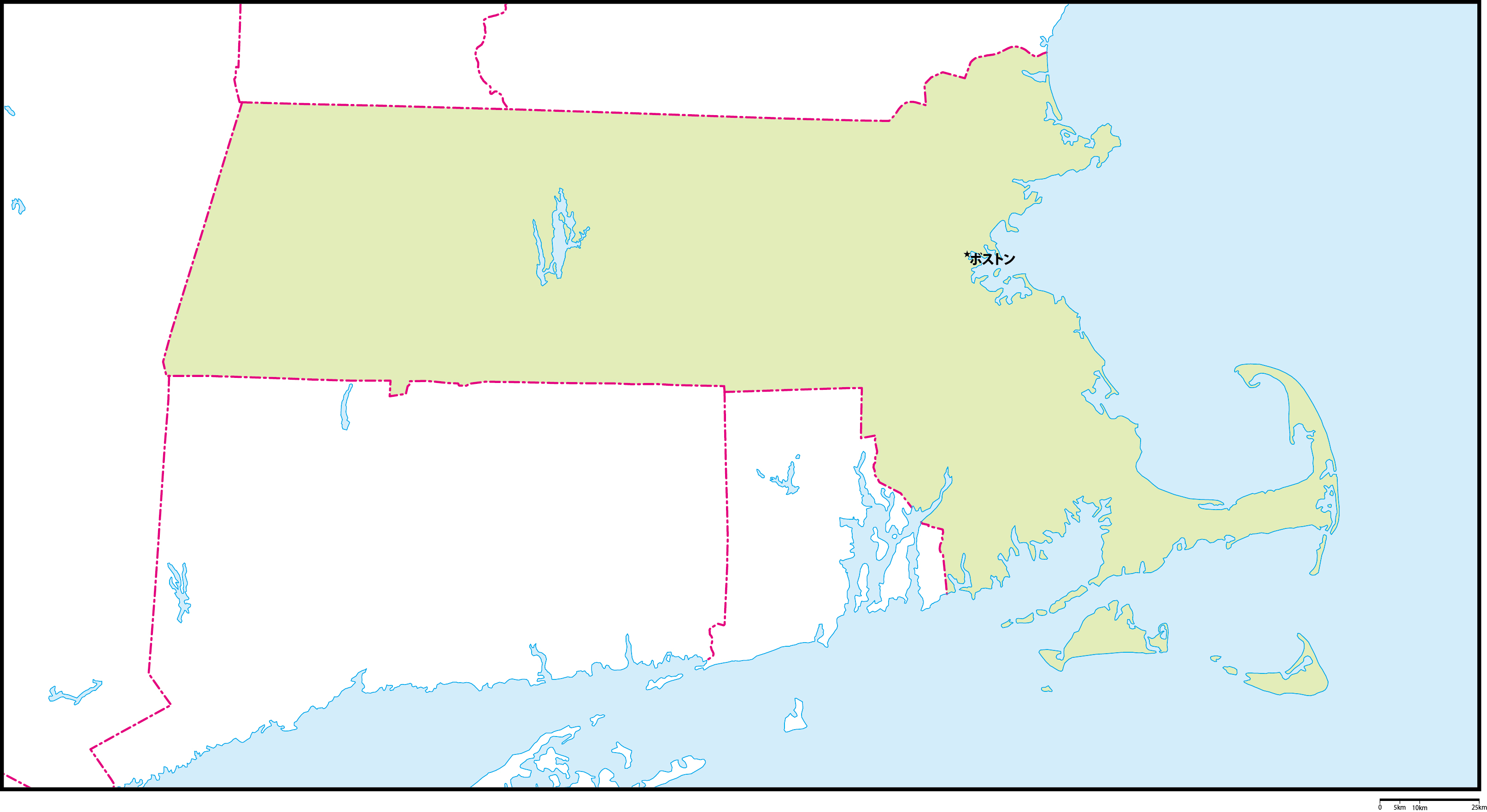 マサチューセッツ州地図州都あり 日本語 フリーデータ