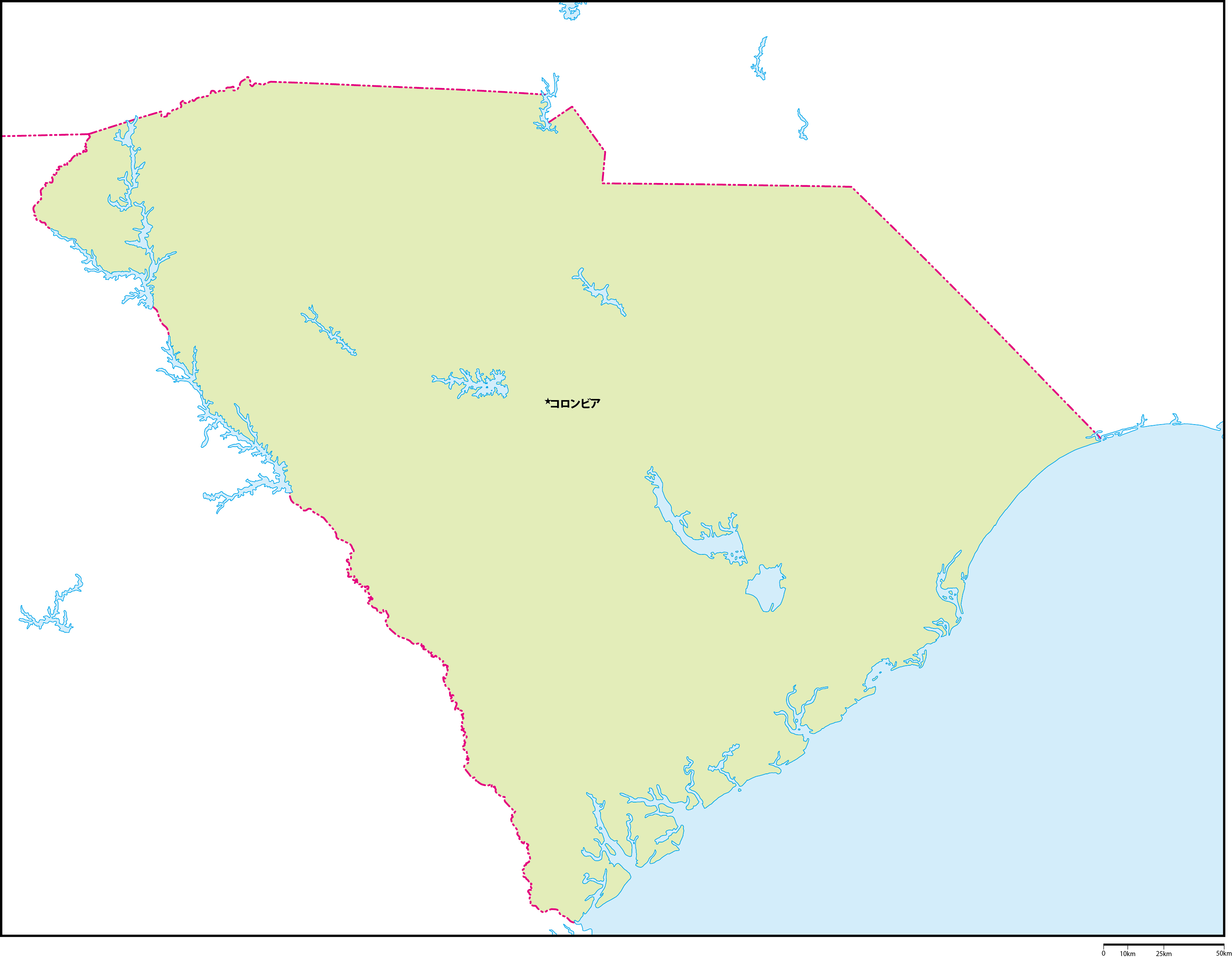 サウスカロライナ州地図州都あり(日本語)フリーデータの画像
