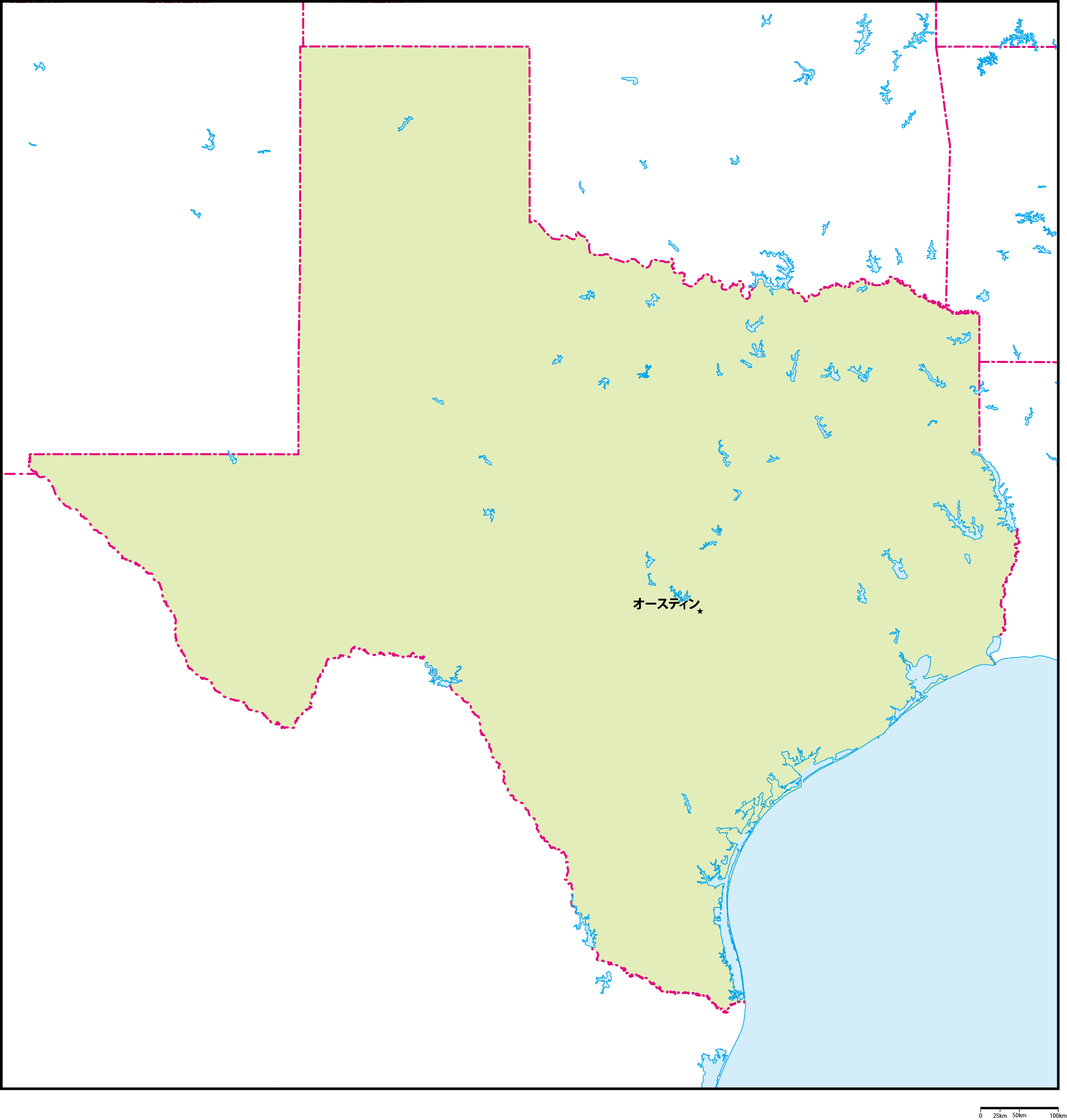 テキサス州地図州都あり 日本語 フリーデータ