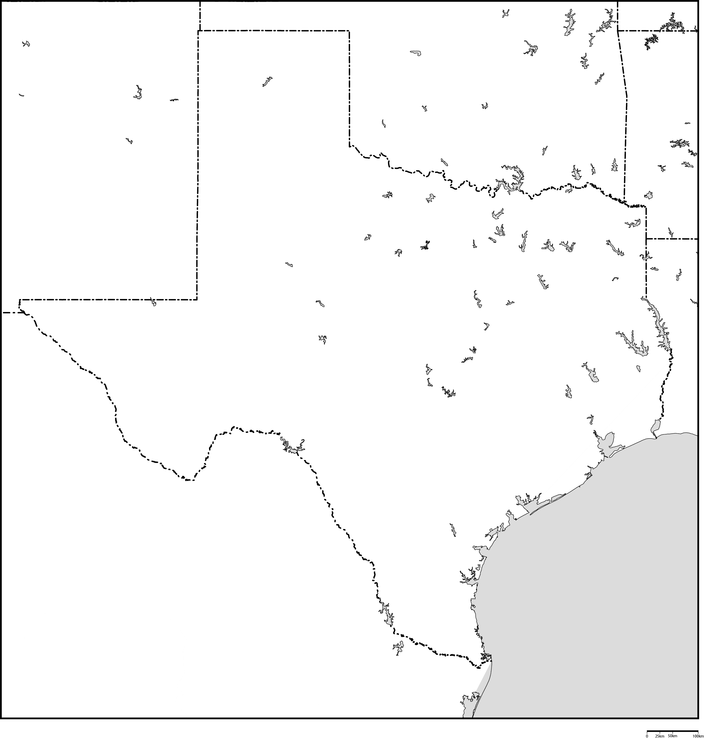 テキサス州白地図フリーデータ
