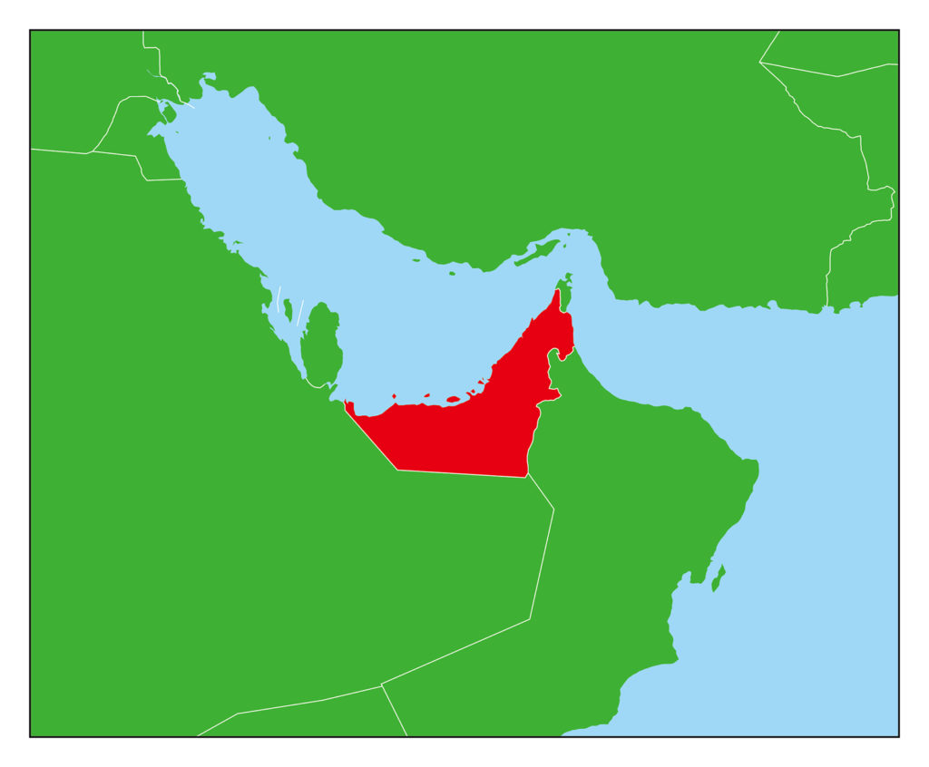 アラブ首長国連邦のフリー素材地図 世界地図
