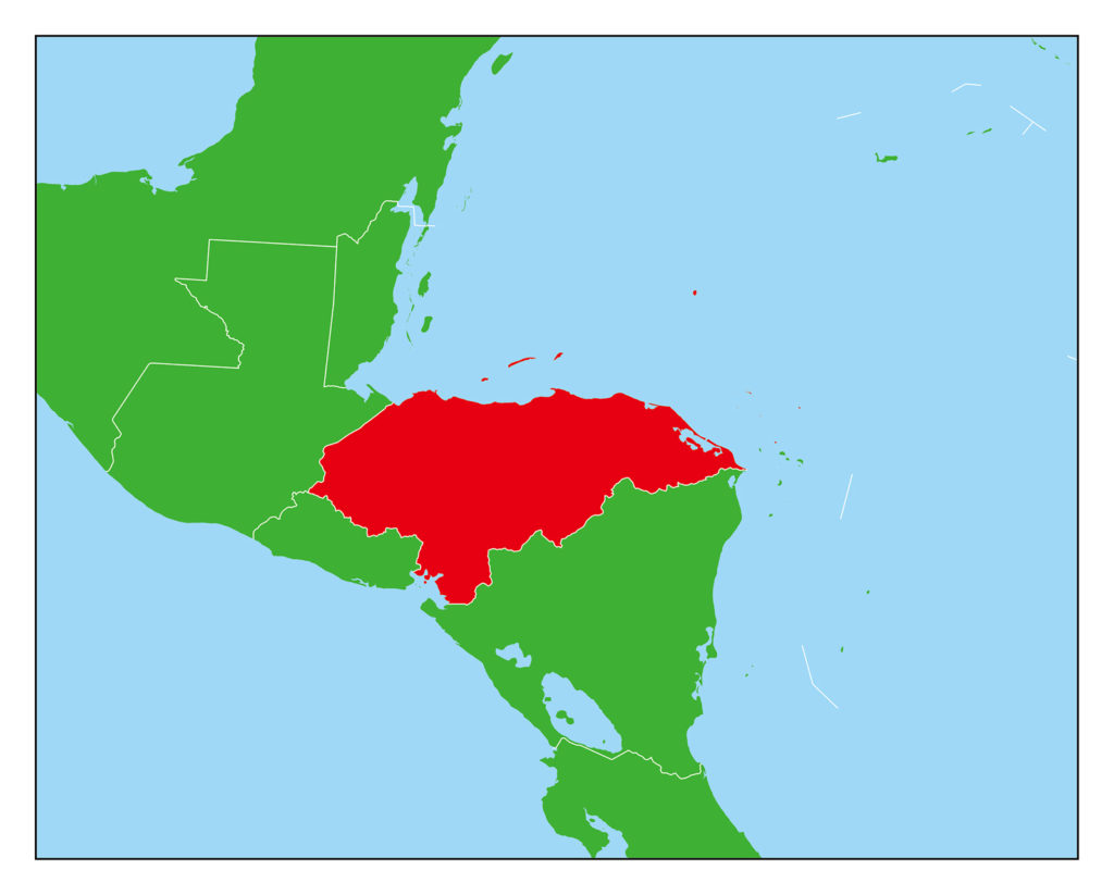 ホンジュラスのフリー素材地図 世界地図
