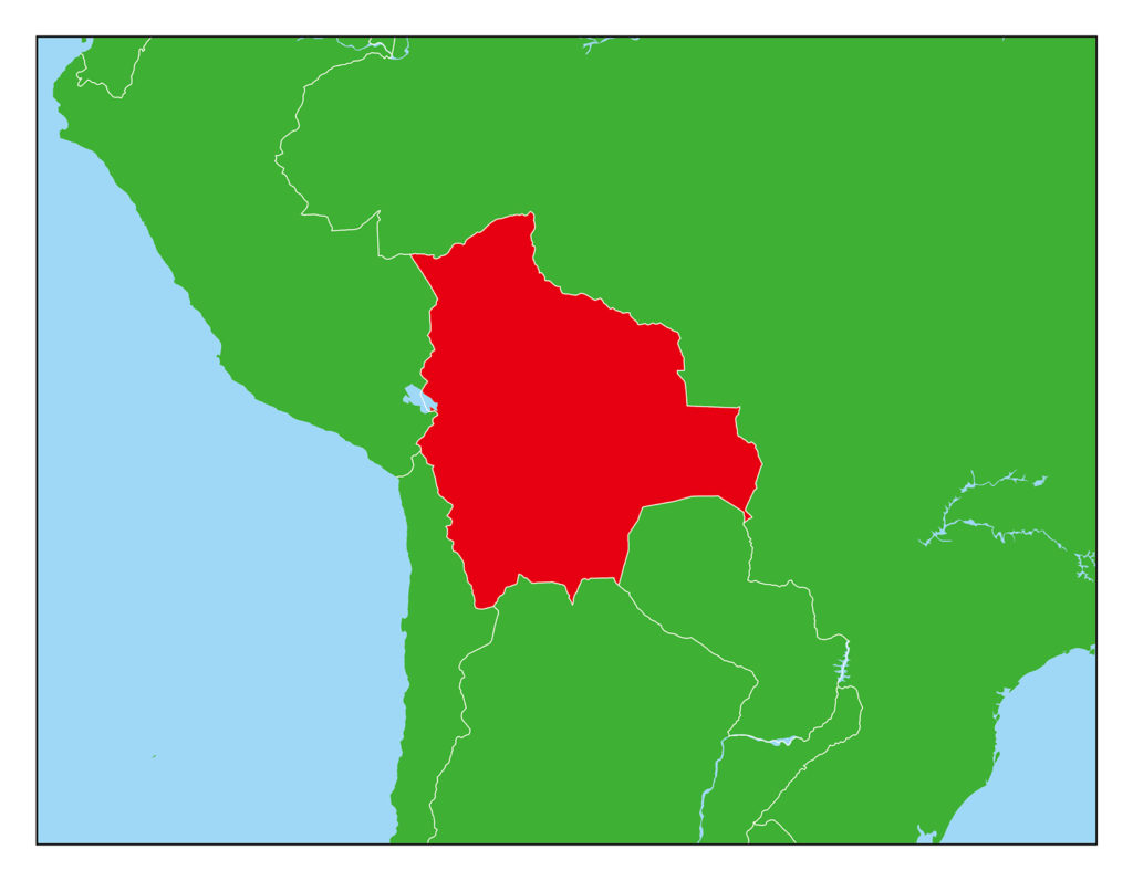 ボリビアのフリー素材地図 世界地図