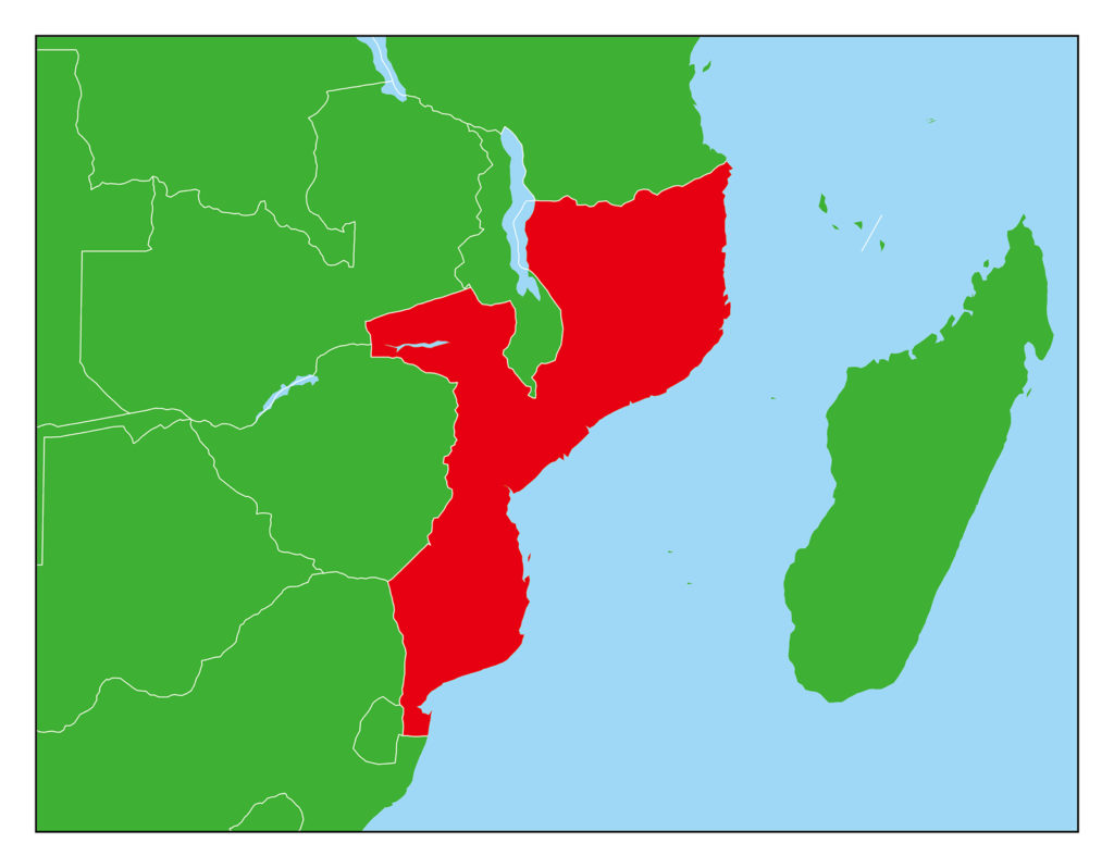 モザンビークのフリー素材地図 世界地図