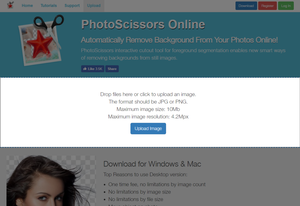 PhotoScissors Onlineファイルアップロード