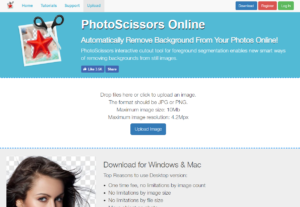 PhotoScissors Onlineサイト画面